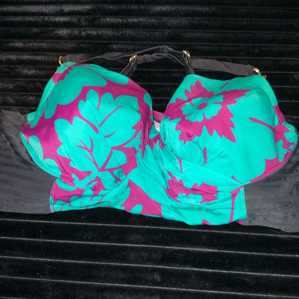 Floral Bikini Top in Teal and Purple